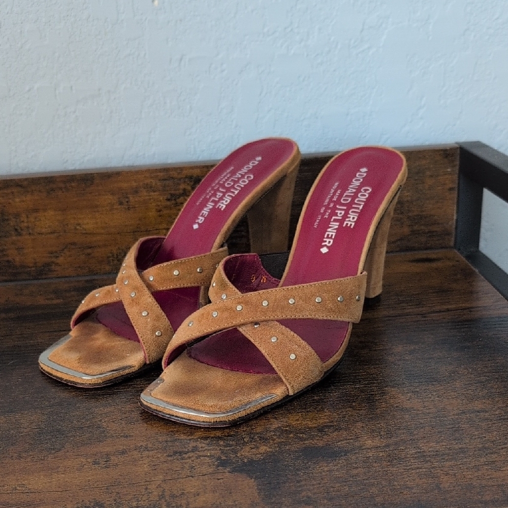 Donald J. Pliner Brown Heels with Crisscross Straps and Moderate Heel